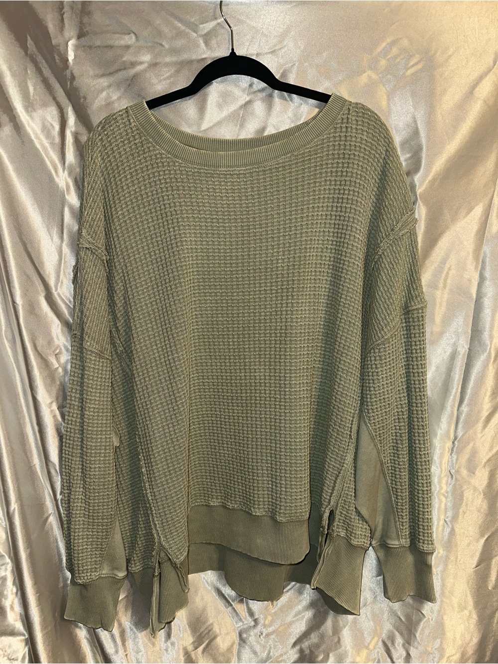 American Eagle Outfitters Olive Waffle-Knit Scoop Neck Sweater